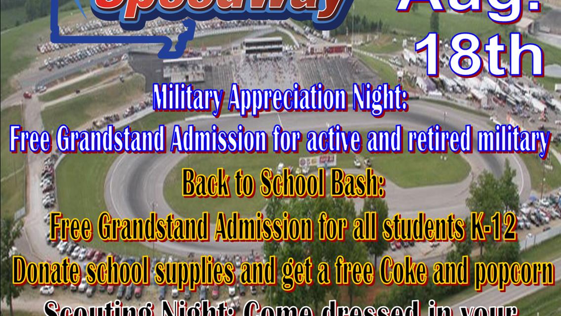 Military Appreciation, Back to School Bash and Scouting Night