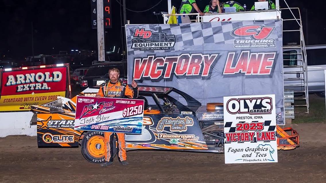 Josh Starr claimed a $1,250 victory in Saturday&#39;s All Star Classic at Maquoketa Speedway.