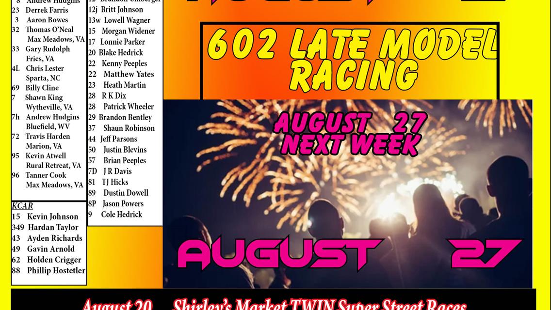 August 20th Shirley&#39;s Market TWIN Super Streets Schedule of Events