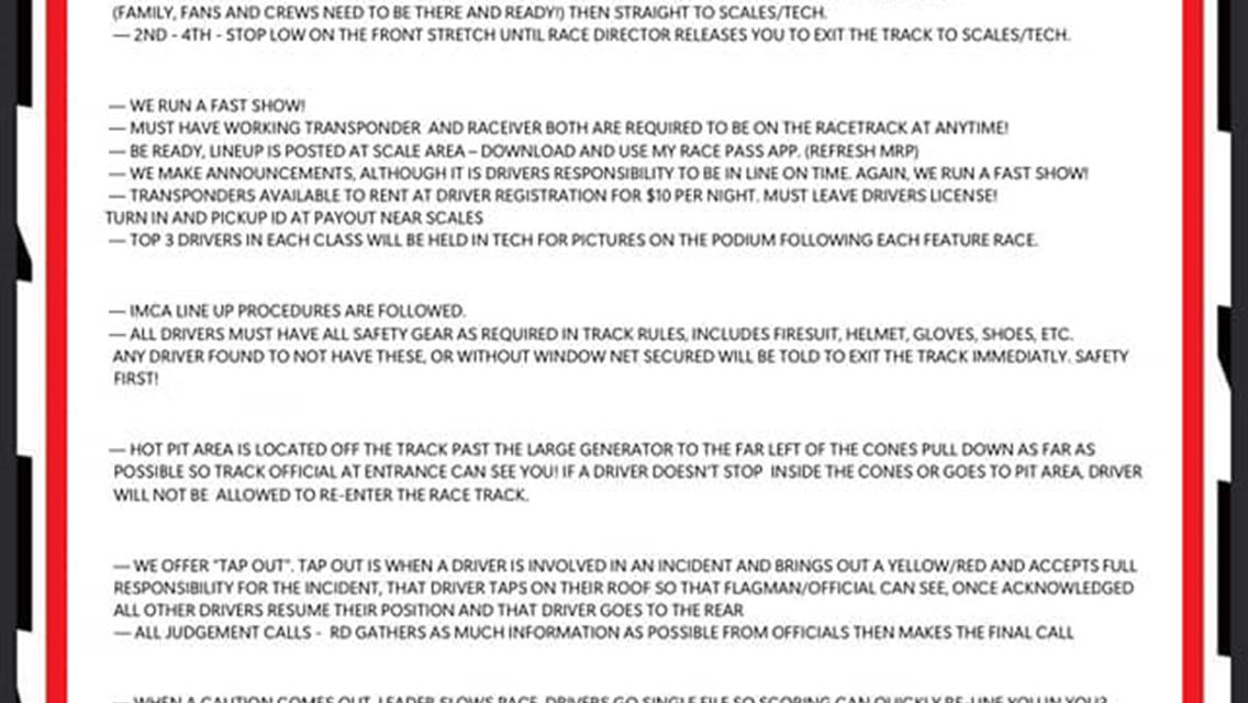 July 20th Race Day Schedule - Welcome STIMS!