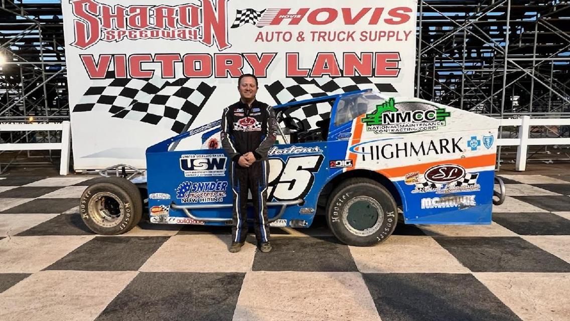 CAUTION-FREE BIG-BLOCK MOD THRILLER TO RUDOLPH AT SHARON; 1ST WINS FOR MYERS (RUSH SPRINTS) &amp; BISH (PRO STOCKS); GABRIELSON WINS IN ECONO MOD DEBUT