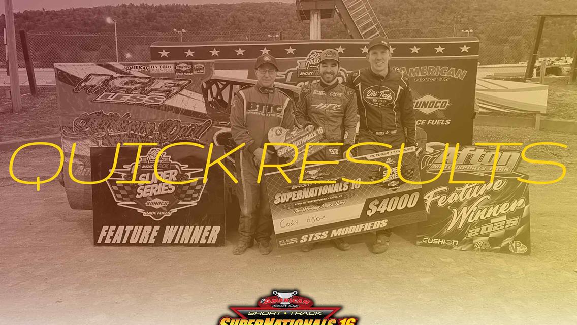‘SHORT TRACK SUPERNATIONALS 16’ NIGHT No. 2 RESULTS SUMMARY – AFTON MOTORSPORTS PARK OCTOBER 11, 2025