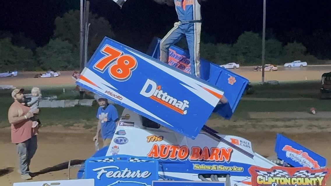 Veteran Driver Dale Schweikart Parks His Sprint in Victory Lane at Clinton County Speedway