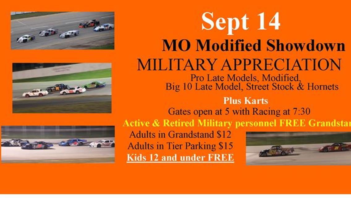 Military Appreciation Night and Missouri  Modified Showdown at Lebanon I-44 Speedway