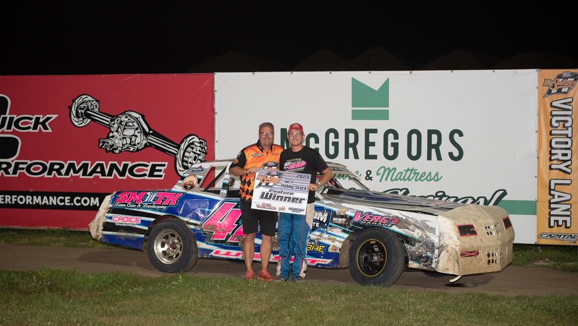 McBirnie takes home $2,000.00 during the IMCA Stock Car Highbanks After the Creek win