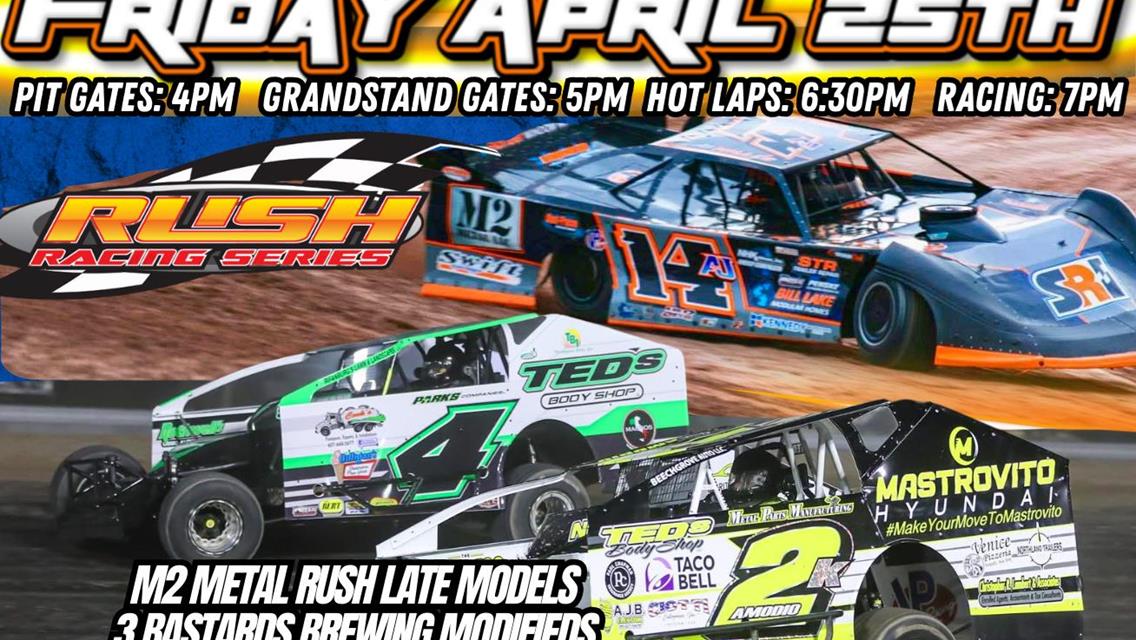 M2 Metal LLC. presents the Rush Crate Late Model race this Friday night!