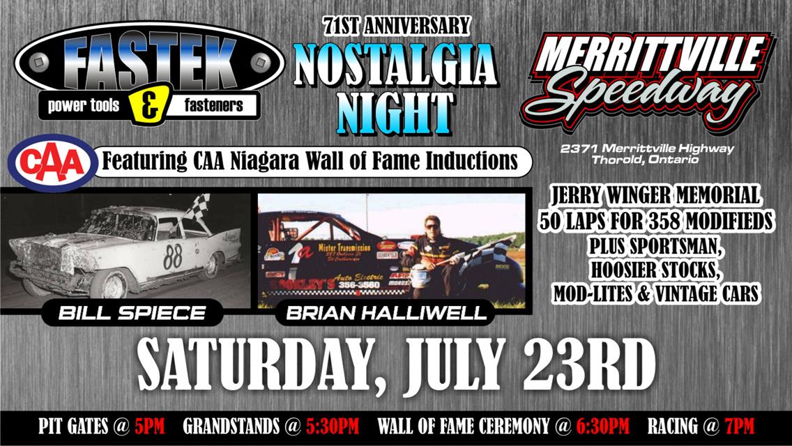 Fastek Inc. presents The Jerry Winger Memorial and CAA Wall of Fame Night This Saturday Night