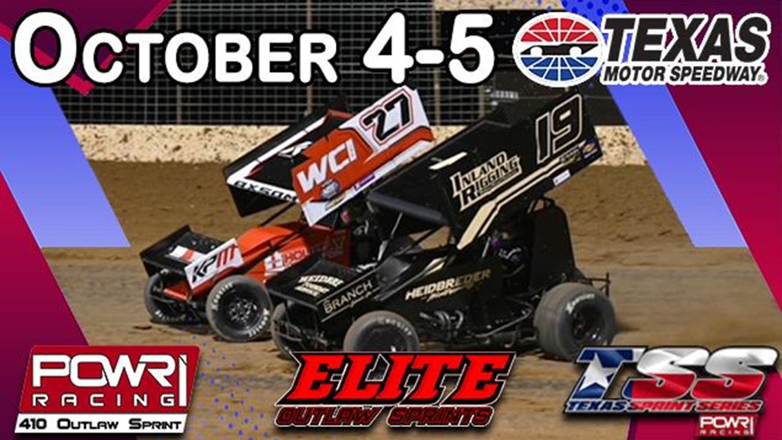 POWRi &amp; Elite 410 Outlaws Return to Texas Motor Speedway Dirt Track in Fall Double-Header October 4-5