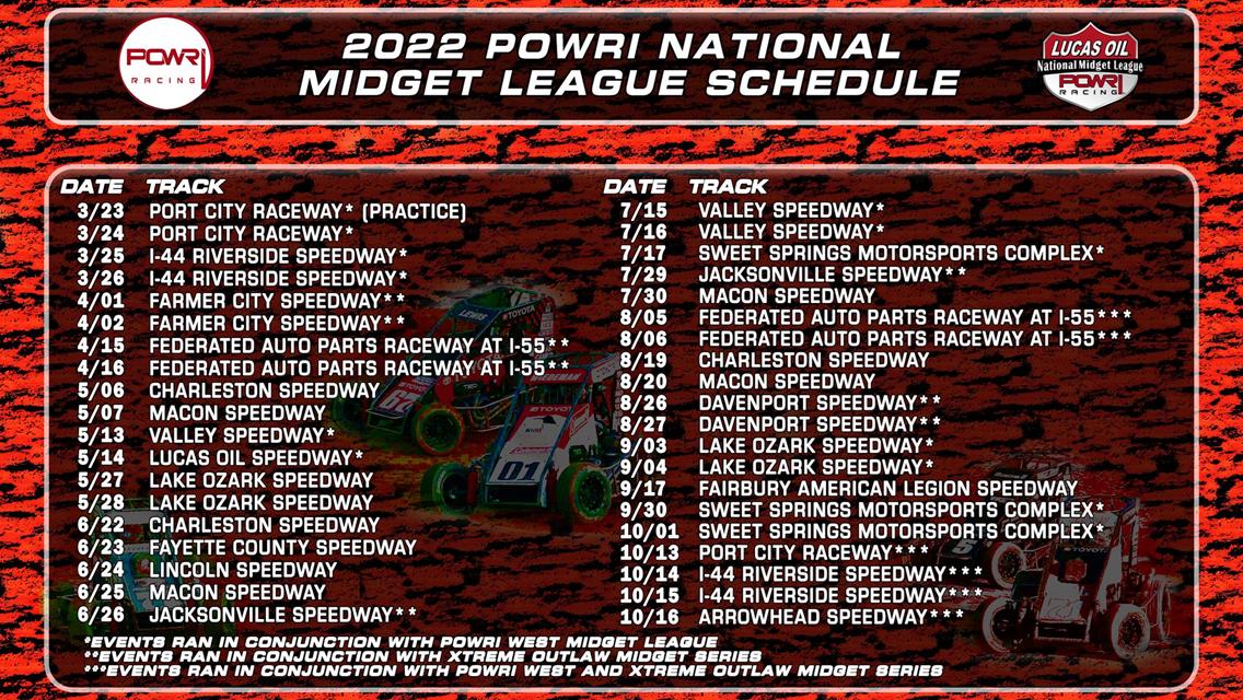 Lucas Oil POWRi National Midget League 2022 Schedule