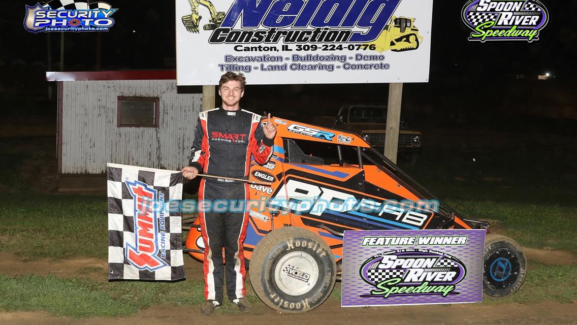 Alex Midkiff in POWRi IMRA Victory at Spoon River Speedway