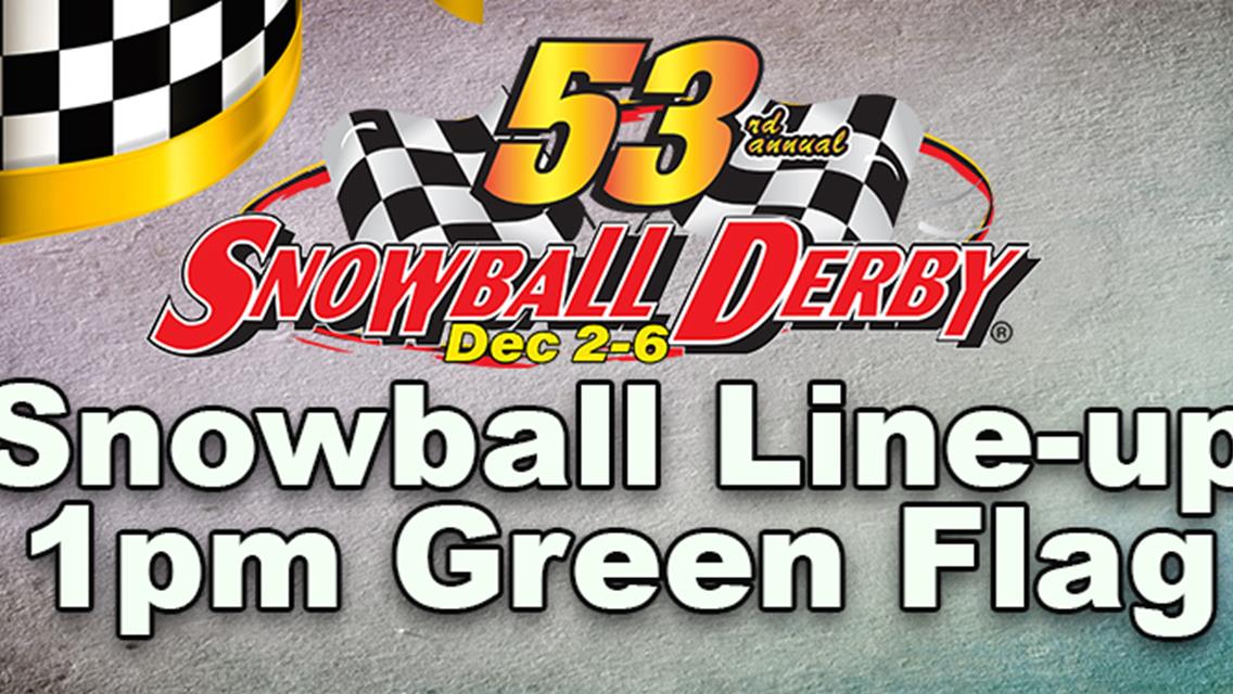 36 Set For Snowball Start at 1pm Central Time;   Broadcast on SPEED51.TV begins at 12 Noon