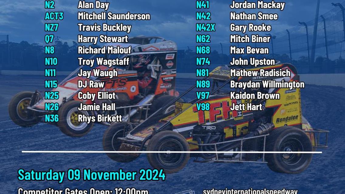 Speedcar Nominations Announced for Sydney International Speedway – This Saturday, November 9!