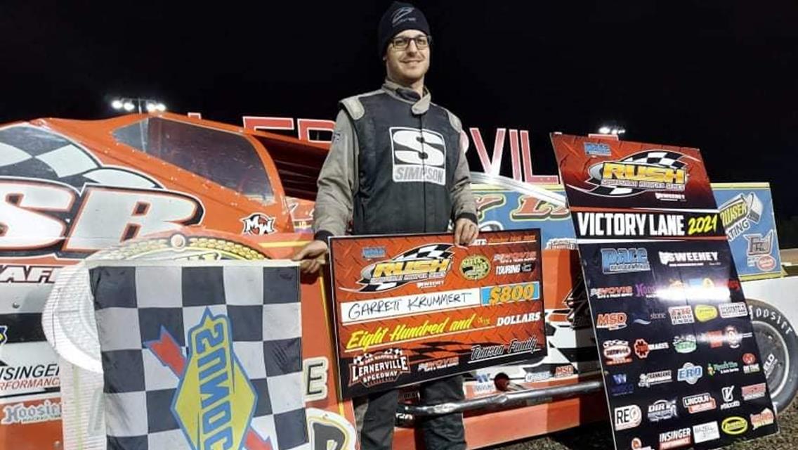 KYLE HARDY CAPS OFF $12,000 FLYNN&#39;S TIRE/BORN2RUN TOUR TITLE WITH IMPRESSIVE RUSH LATE MODEL WIN AT LERNERVILLE; GARRETT KRUMMERT TOPS RUSH MODS WHILE