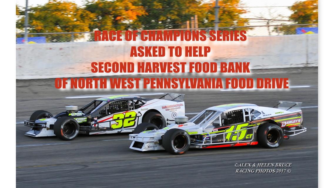 RACE OF CHAMPIONS SERIES TEAMS ASKED TO HELP WITH SECOND HARVEST FOOD BANK OF NORTH WEST PENNSYLVANIA FOOD DRIVE