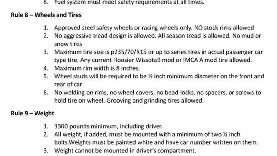 2025-2026 IMCA Hobby Stock Rule updates