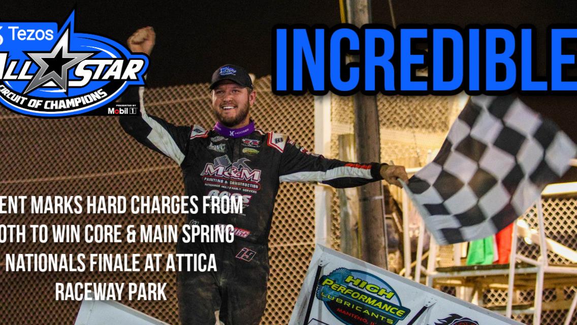 Brent Marks hard charges from 20th to win Core &amp; Main Spring Nationals finale at Attica Raceway Park