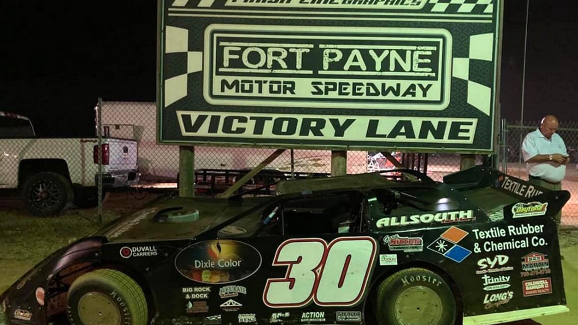 Shaun Harrell visited Victory Lane at Fort Payne Motor Speedway (Fyffe, Ala.) on August 24.