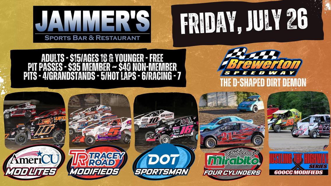 Brewerton Speedway Returns to Action This Friday, July 26 for Jammer&#39;s Sports Bar &amp; Restaurant Night