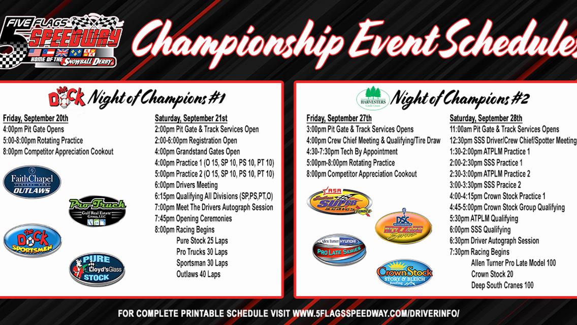 Schedules for Championship Nights Set