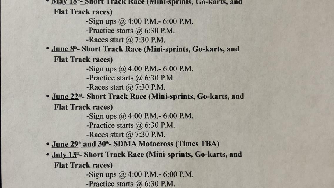 2019 Race Schedule