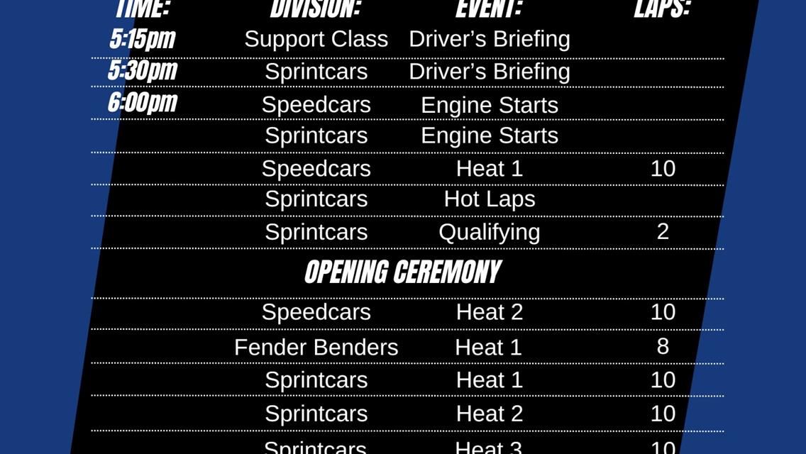 Summer of Speed Night 3 - Run Sheet