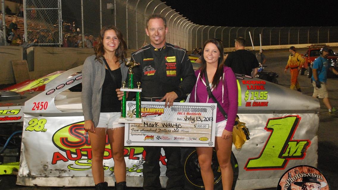 Wauge Wins 100-Lap IMCA Modified Feature At Willamette; Altom, James, and Glaser Pick Up Wins Too