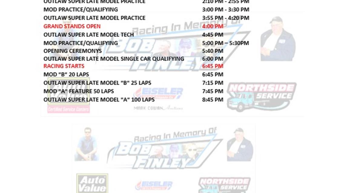 BOB FINLEY MEMORIAL ITINERARY
