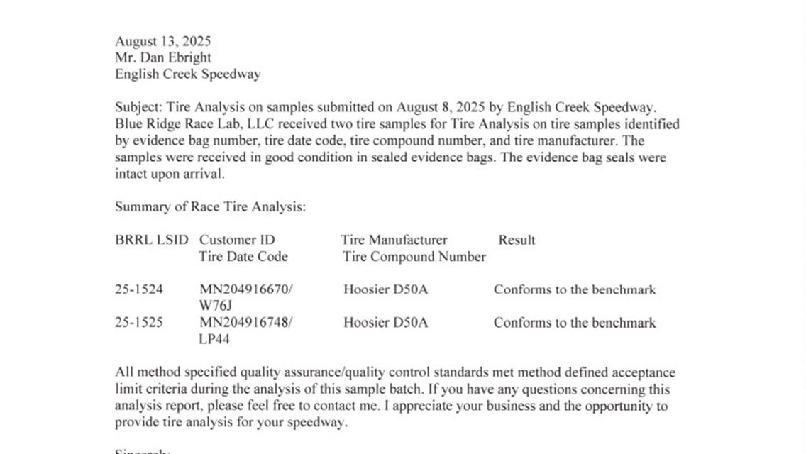 Tire Results 7-25-25
