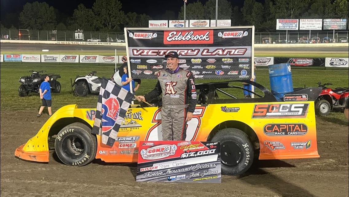 Shane Clanton captured the $12,000-to-win Clash at the Mag, a Comp Cams Super Dirt Series-sanctioned event at Magnolia Motor Speedway.