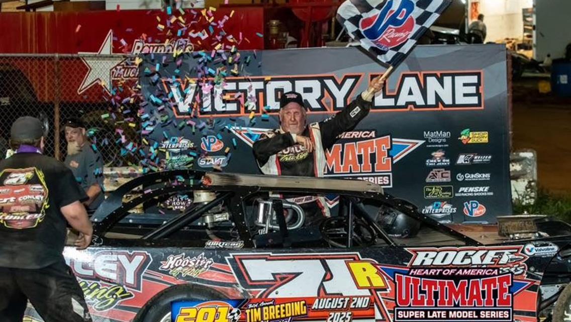 Rod Conley captured his third-career Valvoline American Late Model Iron-Man Series fueled by VP victory during the Third Annual Tim Breeding Memorial at 201 Speedway.