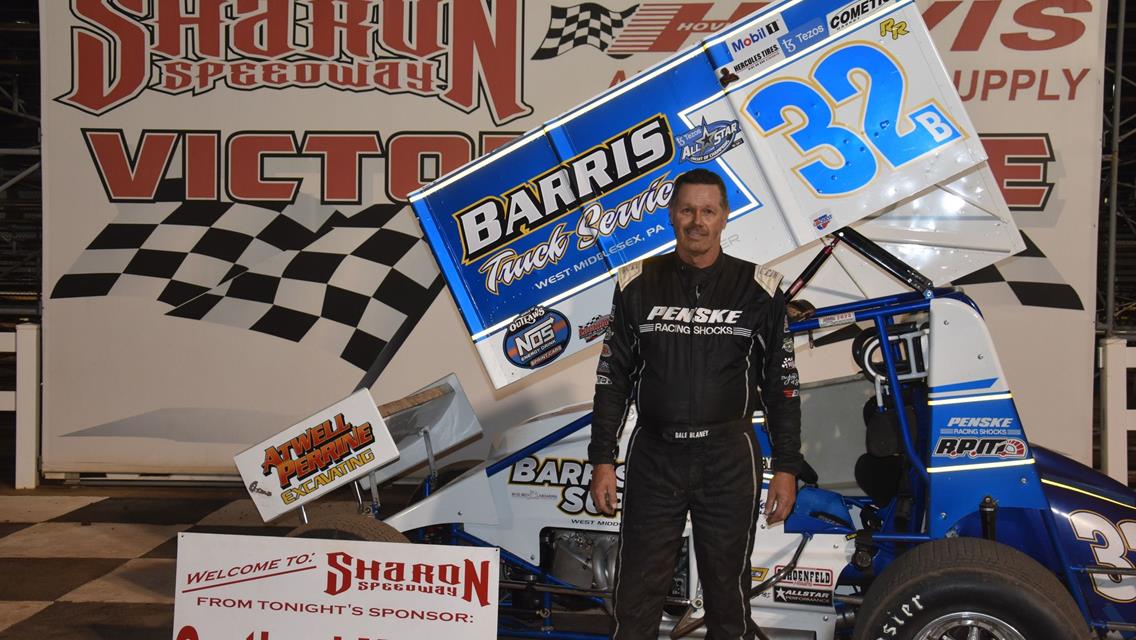 DALE BLANEY ENDS 2-YEAR WINLESS DROUGHT WITH $4,000 &quot;410&quot; SPRINT WIN IN &quot;WEDNESDAY NIGHT THUNDER&quot; AT SHARON; CHAD RUHLMAN 4-FOR-4 IN RUSH SPRINTS