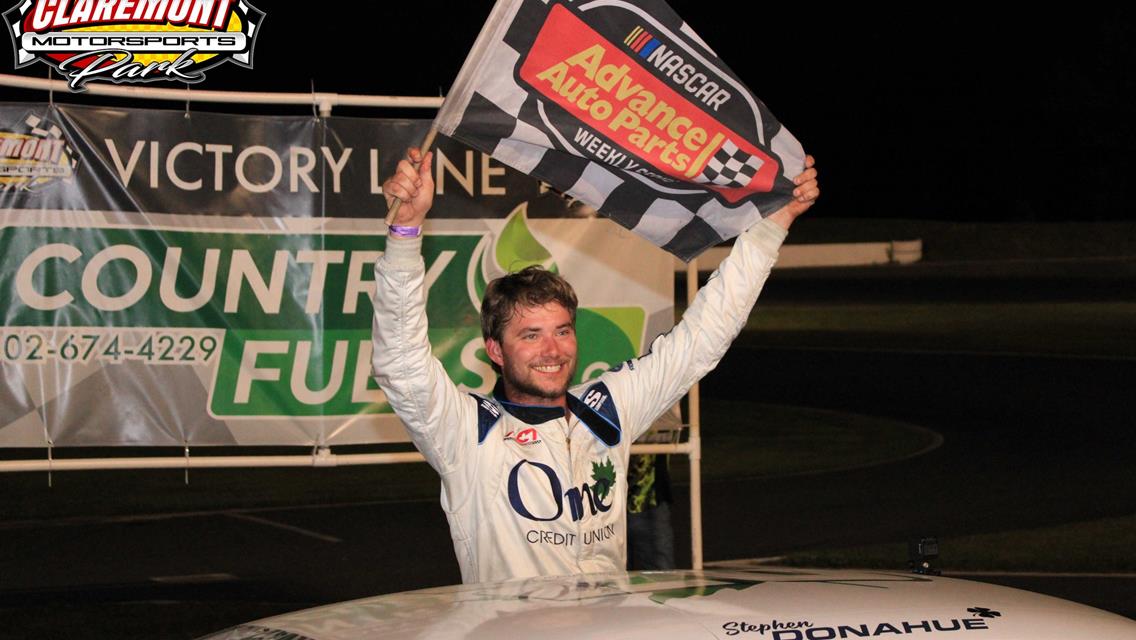 DONAHUE TOPS FRIDAY CLAREMONT LATE MODELS, PURE STOCK THRILLER TO ST. AMOUR