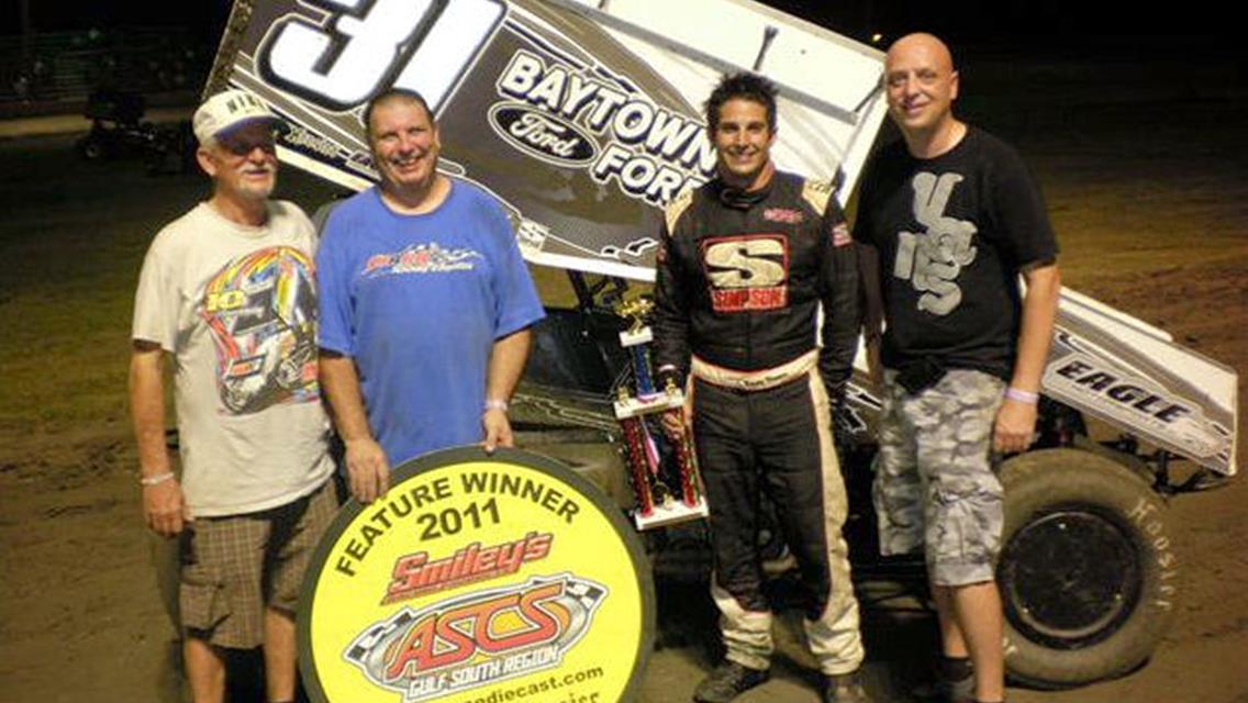 Attached Photo: Brandon Berryman snared his first Smiley&#39;s Racing Products ASCS Gulf South win of the year in Friday night&#39;s 25-lap main event at Beaumont&#39;s Golden Triangle Raceway Park. (ASCS Gulf South photo)