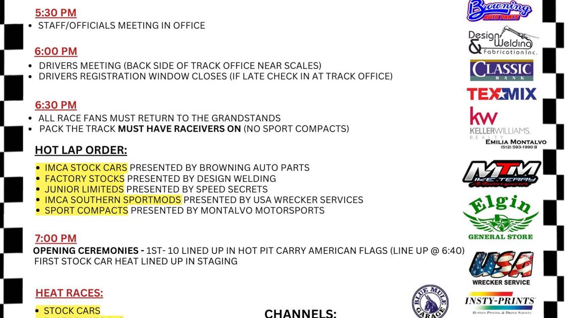 May 24th Race Day Information!