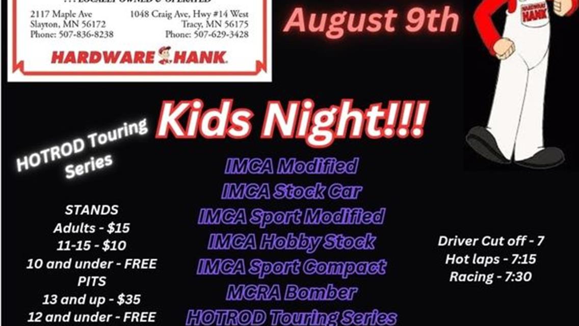 Kid&#39;s Night Friday August 9th - Murray County Speedway