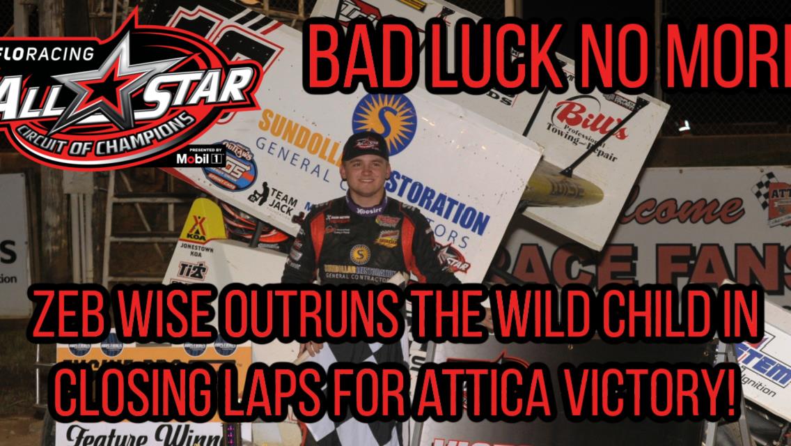 Zeb Wise outruns the Wild Child in closing laps for $5,000 Attica victory