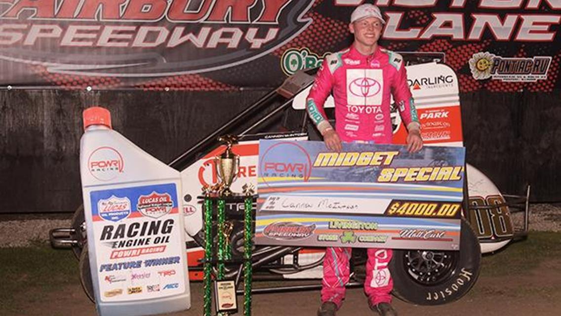 Cannon McIntosh Wins at Fairbury Speedway with POWRi National Midgets