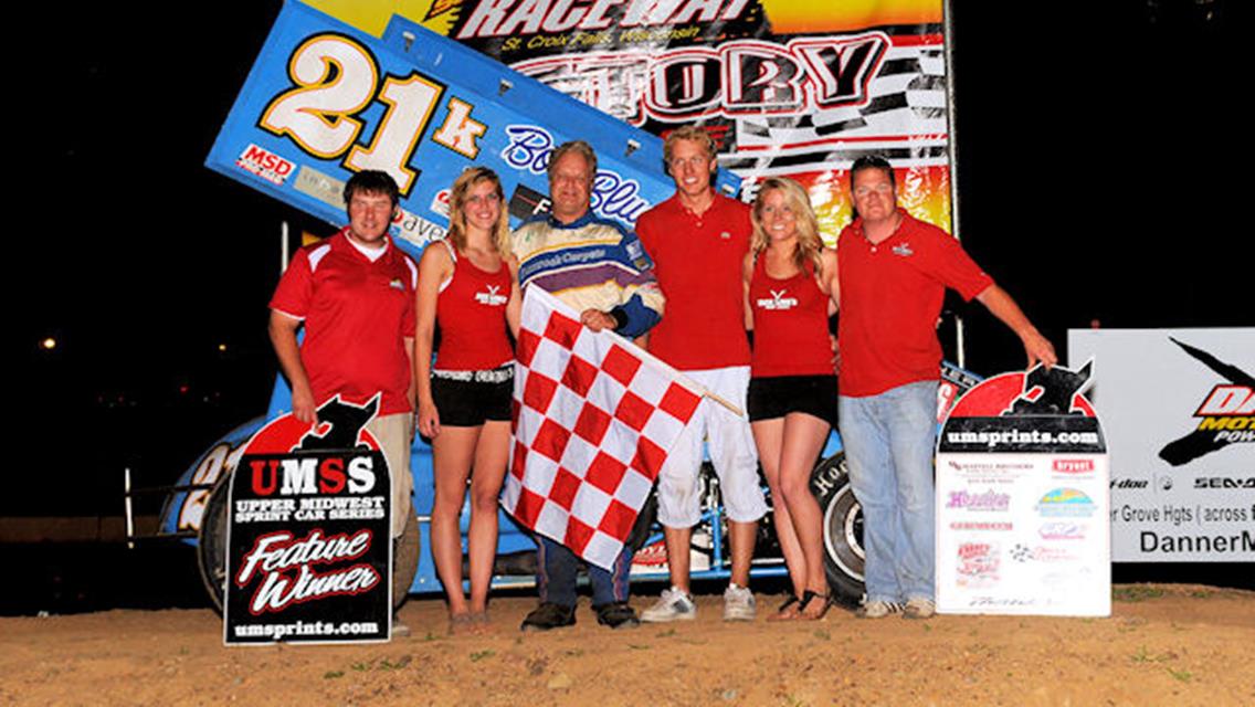 Lou Kennedy, Jr. in Victory Lane at St. Croix Valley Raceway following his win in the 20th Annual Kouba Memorial.
