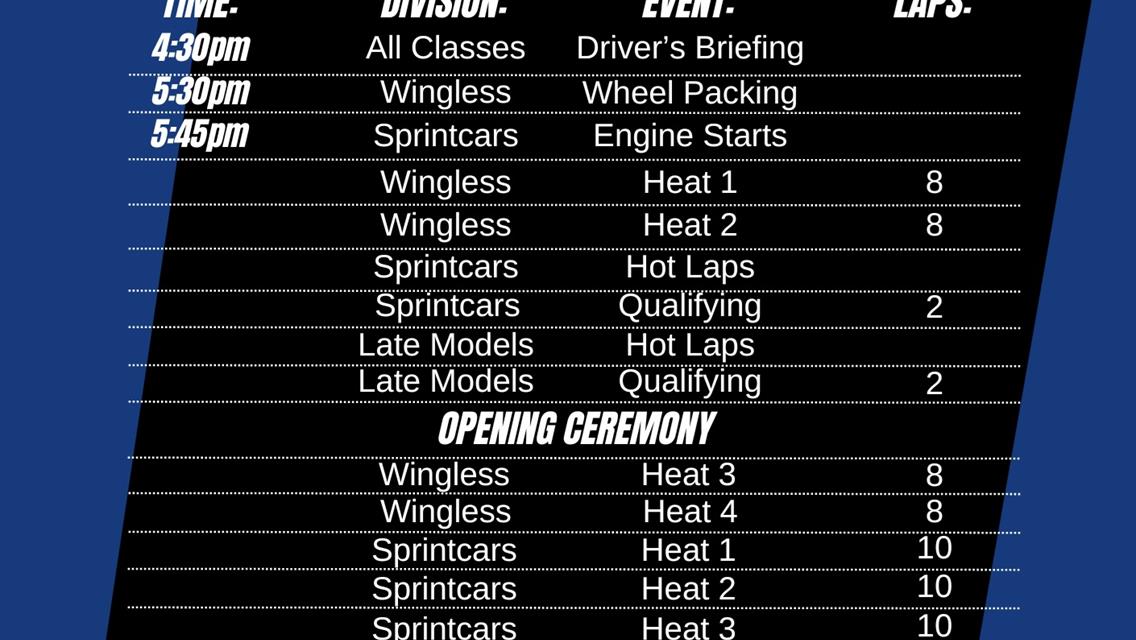 Summer of Speed Night 4 - Run Sheet