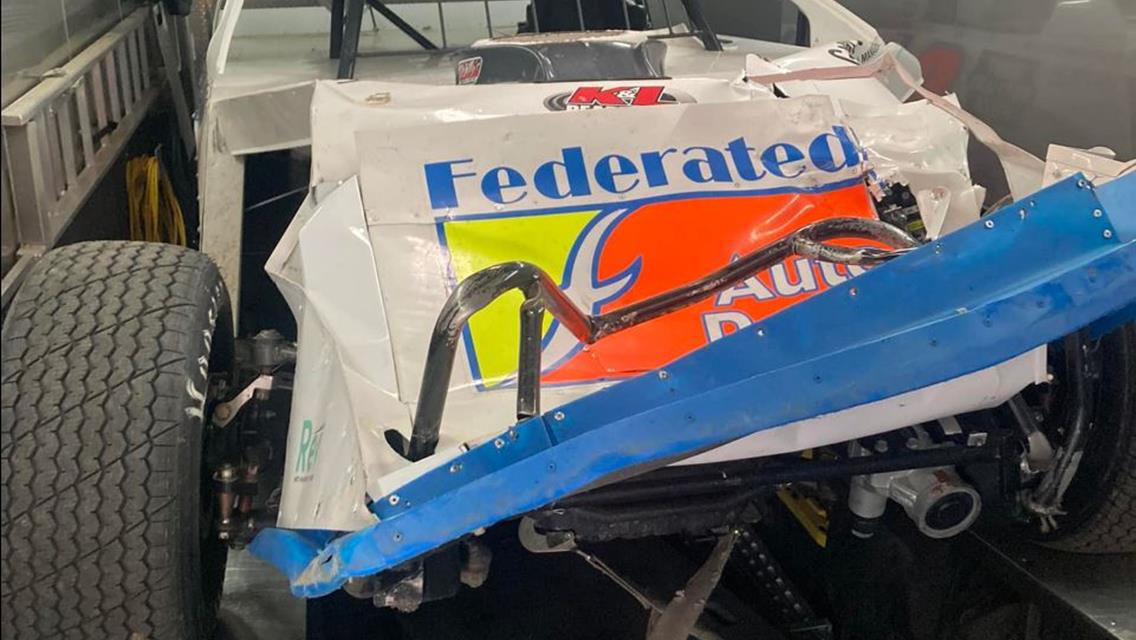 Ken Schrader&#39;s B-Mod Bash weekend came to an early end after being collected in a wreck in the opener on Friday, October 25.