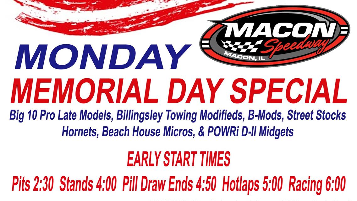 Memorial Day Racing Special Coming Monday At Macon