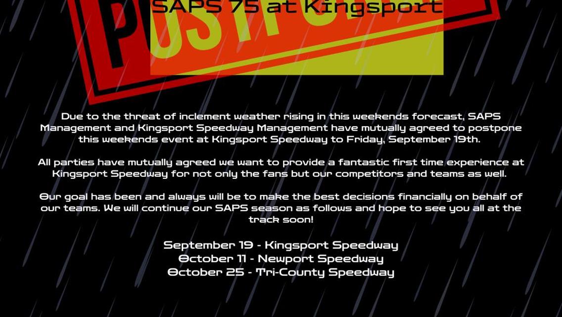 Kingsport Speedway Postponed