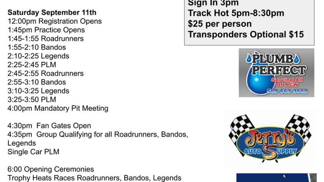 September 10-11 Race Schedule