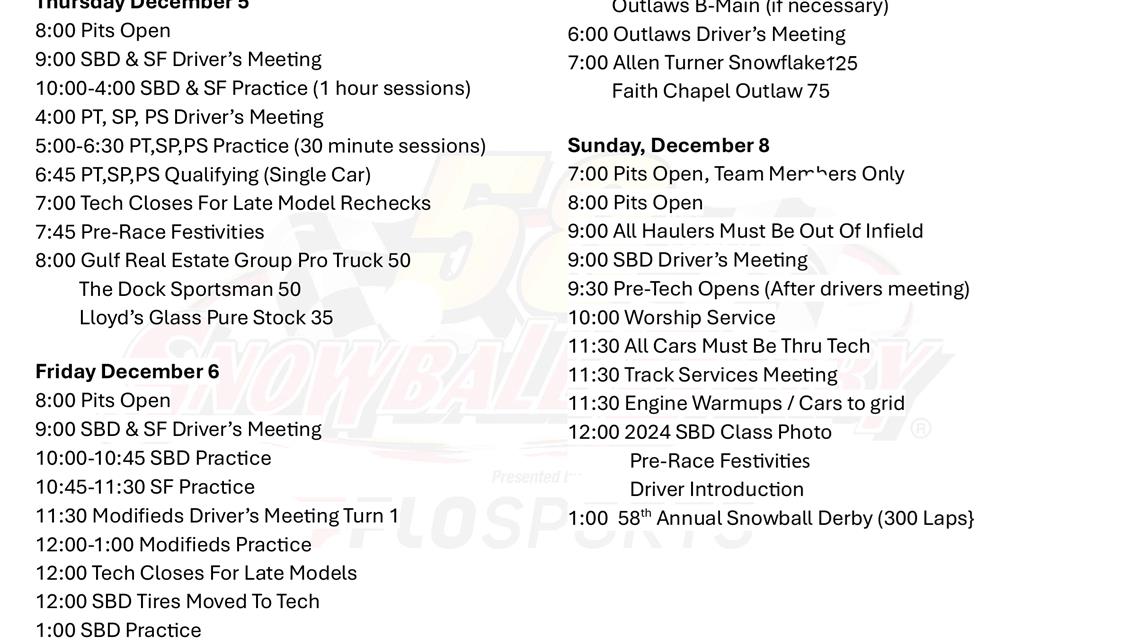 Snowball Week Detail Schedule