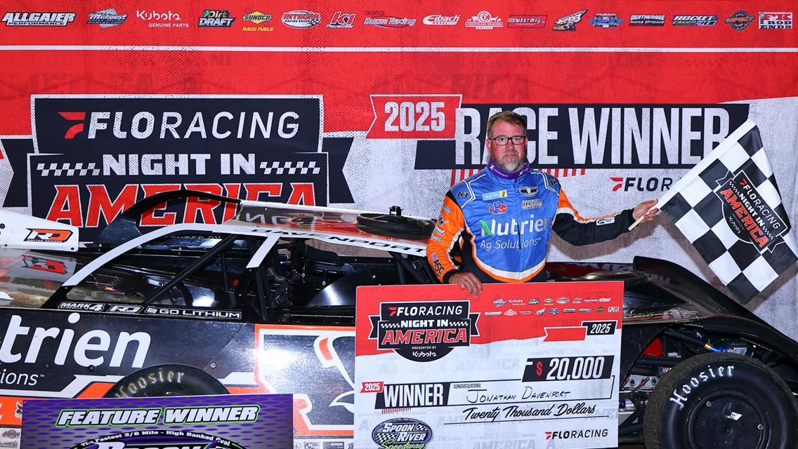 Jonathan Davenport collected the $20,000 victory on Wednesday, May 7 with FloRacing Night in America presented by Kubota at Spoon River Speedway (Banner, Ill.).
