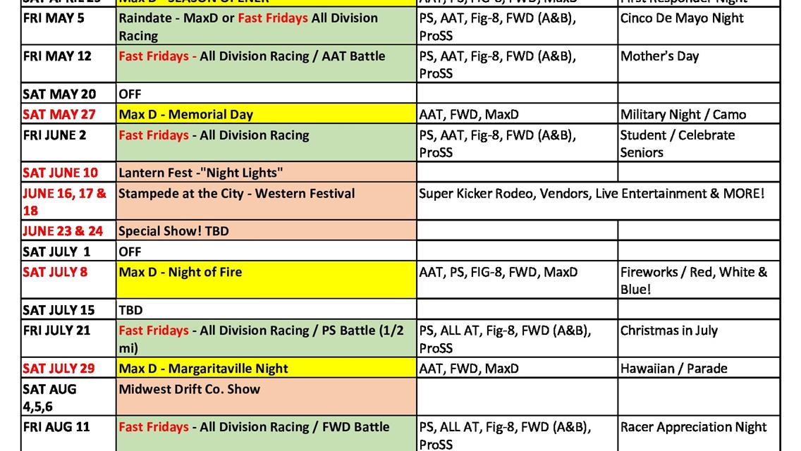 2023 Schedule Update - with Fast Fridays!