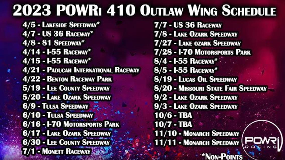 Osage Casino Tulsa Speedway has 2 Dates Selected for POWRi 410 Wing Sprint Schedule