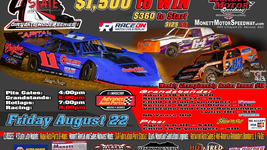 This Friday Night at Monett Motor Speedway 4 State Late Models &amp; a Cause!