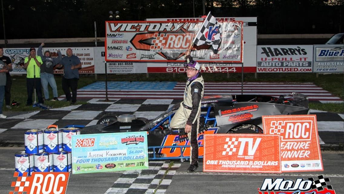 AUSTIN KOCHENASH MAKES LATE RACE MOVE TO CAPTURE RACE OF CHAMPIONS MODIFIED SERIES MAHONING VALLEY SPEEDWAY “SPRING ZING 100”