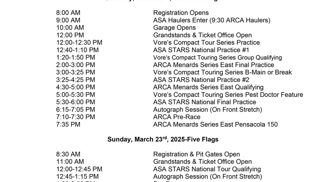 BIG Weekend Opener Schedule Set